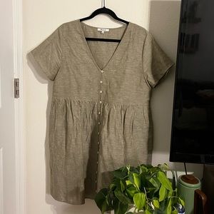 Madewell V-Neck Button Front Linenblend Mini Dress